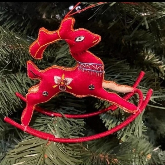 Unbranded Other - Rocking Reindeer • Vintage • Red • Christmas • Embroidery • Sequins• 7 Ornaments